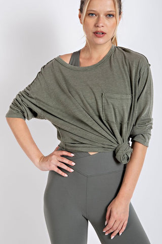 Mineral Washed Round Neckline Long Sleeves Top - 1985 the VAULT Boutique