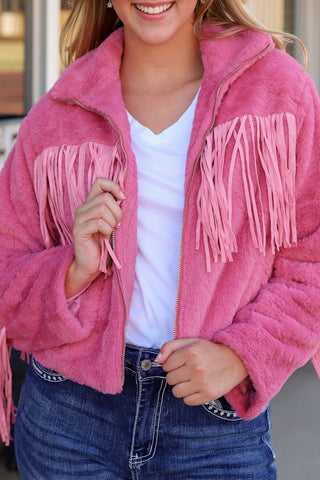 Fringed Zip Up Fleece Jacket - 1985 the VAULT Boutique