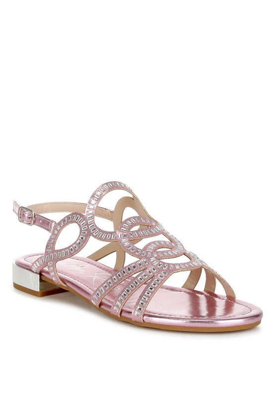 Jisters Cut Out Detail Rhinestone Flat Sandals - 1985 the VAULT Boutique