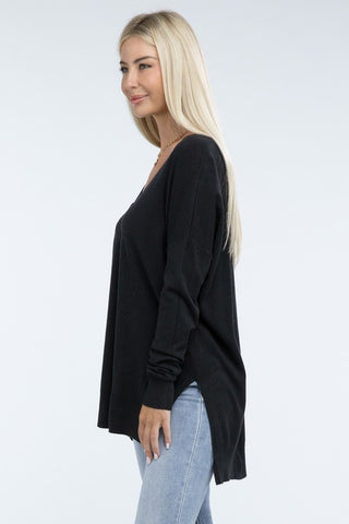 Hi-Low Hem Basic Front Seam Sweater - 1985 the VAULT Boutique