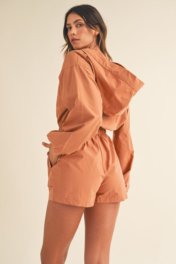 Mable Snap Down Long Sleeve Hooded Romper - 1985 THE VAULT