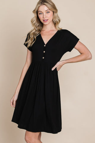 BOMBOM V-Neck Short Sleeve Dress - 1985 the VAULT Boutique