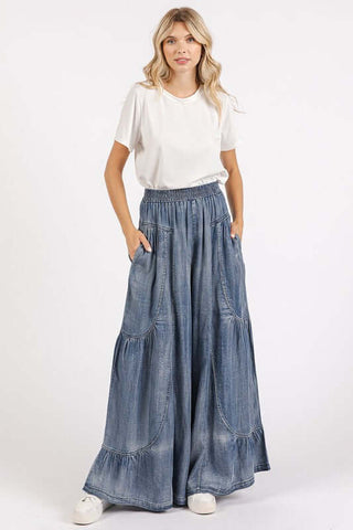 Mittoshop Washed Chambray Tier Detail Wide Leg Pants - 1985 the VAULT Boutique