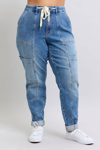 Clayton High Rise Cuffed Cargo Denim Jogger - 1985 the VAULT Boutique