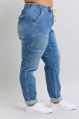 Clayton High Rise Cuffed Cargo Denim Jogger - 1985 the VAULT Boutique