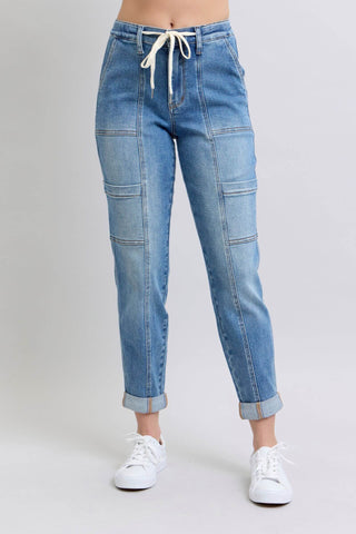 Clayton High Rise Cuffed Cargo Denim Jogger - 1985 the VAULT Boutique