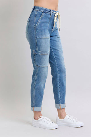 Clayton High Rise Cuffed Cargo Denim Jogger - 1985 the VAULT Boutique