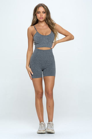 SEAMLESS SLEVELESS CROP TOP AND BIKER SHORTS SET - 1985 the VAULT Boutique