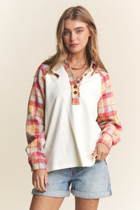 J.NNA Plaid Contrast Button Down Henley Top - 1985 the VAULT Boutique