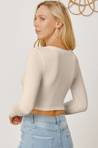 Round Neck Long Sleeve Cropped T-Shirt - 1985 the VAULT Boutique