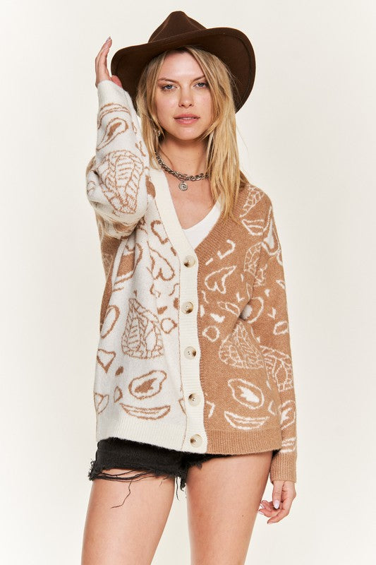 Heart Paisley & Color Block Cardigan - 1985 the VAULT Boutique