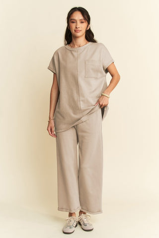 Davi & Dani Round Neck Short Sleeve Top and Pants Set - 1985 the VAULT Boutique