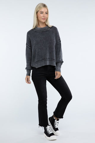 Washed Side Slit Oversized Cropped Sweater - 1985 the VAULT Boutique