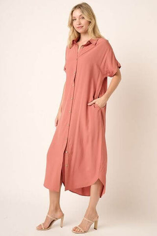 Mittoshop Collared Neck Dolman Short Sleeve Midi Shirt Dress - 1985 the VAULT Boutique