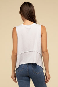 Basic Shark Bite Side Slit Short Sleeveless Top - 1985 the VAULT Boutique