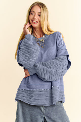 Davi & Dani Faux Layered Round Neck Sweater - 1985 the VAULT Boutique