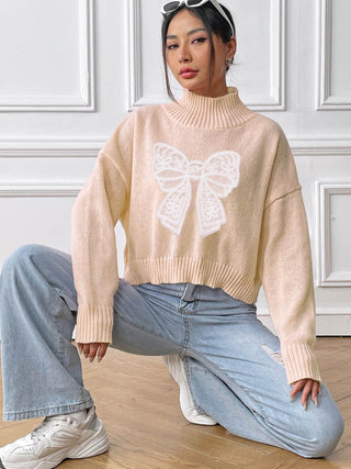 Bow Turtleneck Long Sleeve Sweater - 1985 the VAULT Boutique