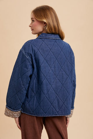 Annie Wear Quilted Printed Lining Snap Down Denim Jacket - 1985 the VAULT Boutique