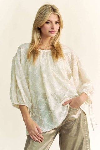 Davi & Dani Tied Round Neck Mesh Blouse - 1985 the VAULT Boutique