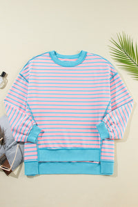 High-Low Striped Long Sleeve Sweatshirt - 1985 THE VAULT