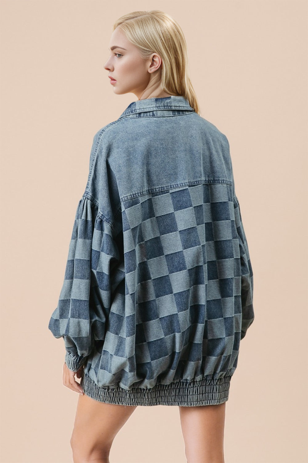 Double Take Checkered Button Up Denim Jacket - 1985 the VAULT Boutique