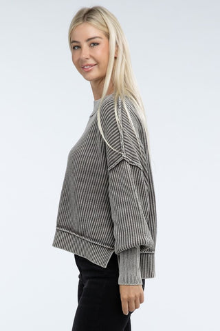 Washed Side Slit Oversized Cropped Sweater - 1985 the VAULT Boutique