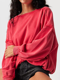 Exposed Seam Round Neck Long Sleeve Sweatshirt - 1985 the VAULT Boutique