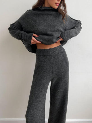 Slit Turtleneck Long Sleeve Top and Pants Sweater Set - 1985 the VAULT Boutique