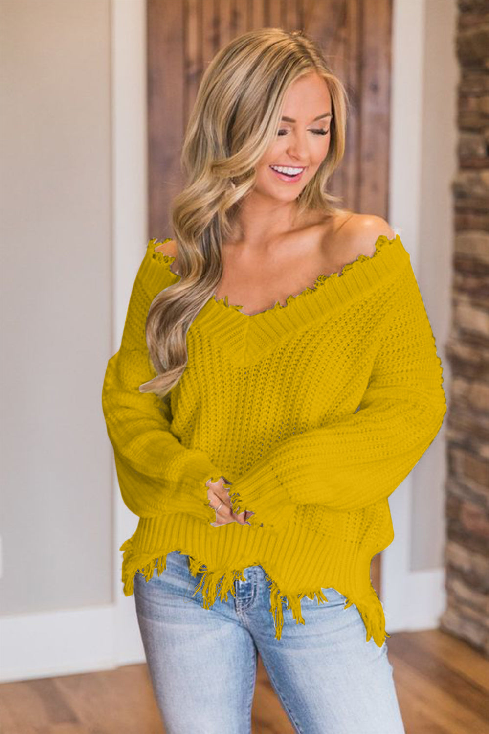 Frayed Hem Dropped Shoulder Sweater - 1985 the VAULT Boutique