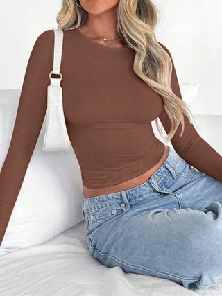 Basic Solid Color Round Neck Long Sleeve T-Shirt - 1985 the VAULT Boutique