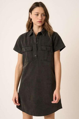 Mittoshop Button Detail Collared Neck Short Sleeve Shirt Dress - 1985 the VAULT Boutique