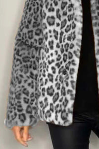 Full Size Leopard Furry Collared Neck Long Sleeve Coat - 1985 the VAULT Boutique