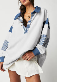 Color Block Johnny Collar Long Sleeve Sweatshirt - 1985 the VAULT Boutique