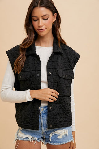 Annie Wear Texture Quilted Snap Down Vest Coat - 1985 the VAULT Boutique