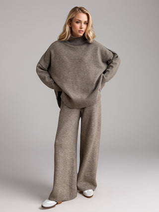 Slit Turtleneck Long Sleeve Top and Pants Sweater Set - 1985 the VAULT Boutique