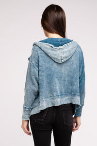 Acid Wash Cotton Waffle Hooded Zip-Up Jacket - 1985 the VAULT Boutique