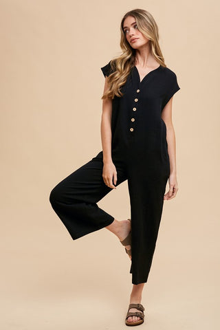 Annie Wear Button Detail Wide Leg Jumpsuit with Pockets - 1985 the VAULT Boutique