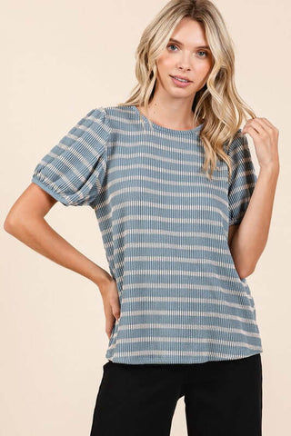 Mittoshop Contrast Striped Short Puff Sleeve Knit Top - 1985 the VAULT Boutique