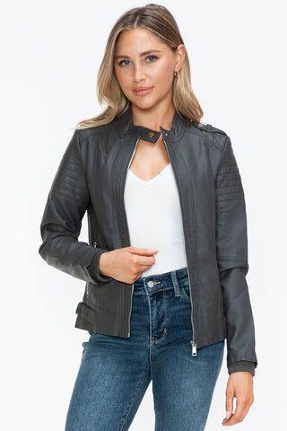 Snobbish PU Leather Biker Jacket with Side Zip Pockets - 1985 the VAULT Boutique