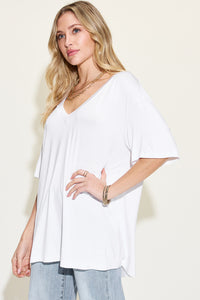 Basic Bae Full Size Bamboo V-Neck Drop Shoulder T-Shirt - 1985 the VAULT Boutique