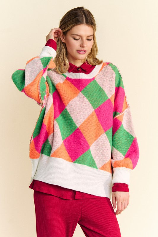 Davi & Dani Exposed Seam Color Block Dropped Shoulder Sweater - 1985 the VAULT Boutique