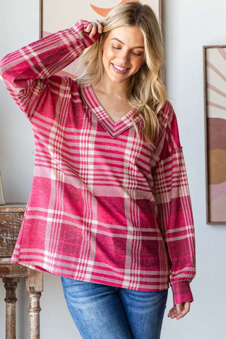 Heimish Plaid Drop Shoulder V-Neck T-Shirt - 1985 the VAULT Boutique