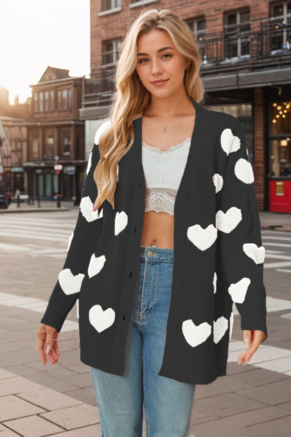 Heart Button Down Long Sleeve Cardigan - 1985 the VAULT Boutique