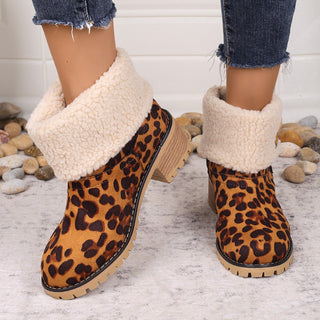 Leopard Block Heel Fuzzy Boots - 1985 the VAULT Boutique