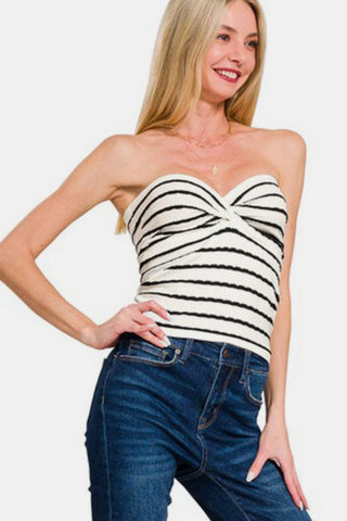 Zenana Twisted Sweetheart Neck Striped Tube Top - 1985 the VAULT Boutique