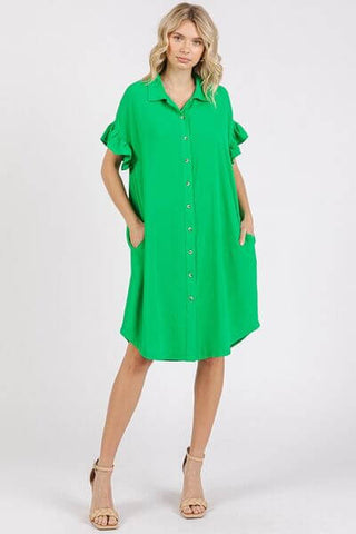 Mittoshop Button Down Flounce Sleeve Dress with Pockets - 1985 the VAULT Boutique