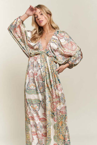 ADORA Printed V-Neck Batwing Sleeve Dress - 1985 the VAULT Boutique