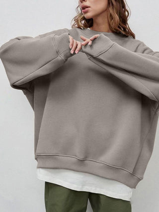 Basic Round Neck Dropped Shoulder Long Sleeve Sweatshirt - 1985 the VAULT Boutique