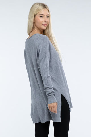 Hi-Low Hem Basic Front Seam Sweater - 1985 the VAULT Boutique