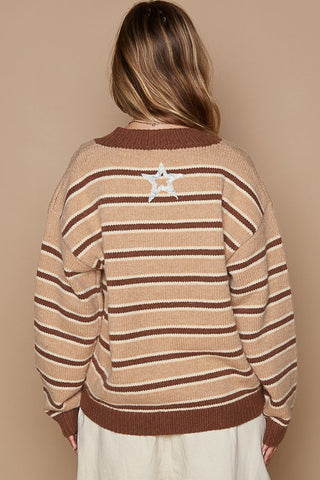 POL Star Patch Stripe Round Neck Sweater - 1985 the VAULT Boutique